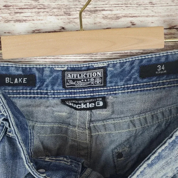 Affliction Premium Mens 34x32 Buckle Blake Distressed Straight Leg Jeans     #49 - Picture 13 of 13